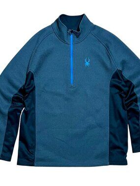 Spyder Half Zip Gray & Blue Pullover Outdoor Performance Sweater, Men's 2XL